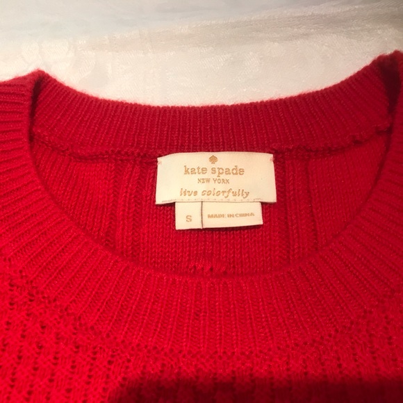 Kate Spade Red Wool Blend Ruffled Yoke Pom Pom Embellished Sweater - Picture 5 of 8